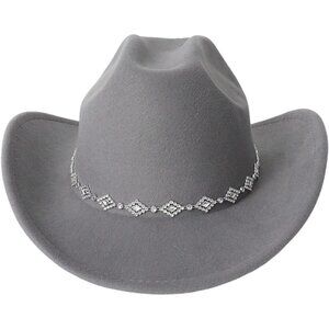 Verdusa Women Gray 100% Polyester Rhinestone Diamond Chain Band Cowboy Felt Hat
